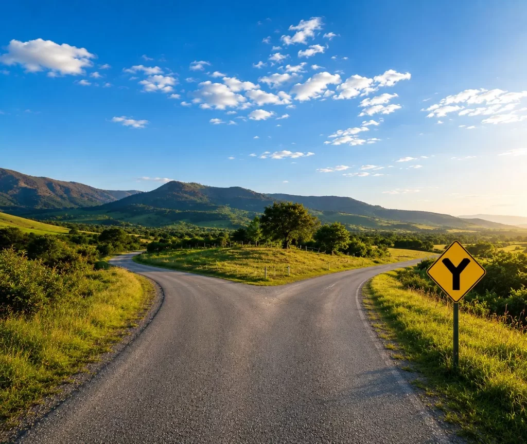 Road splitting into two directions representing organizational change